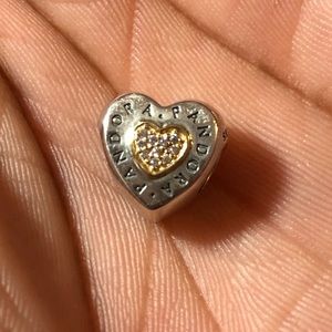 Pandora signature heart silver and 14k gold